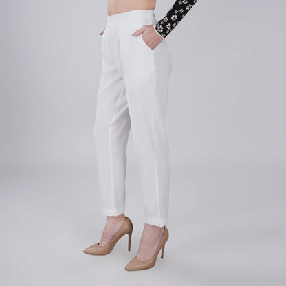 WHITE REGULAR FIT COTTON PANT