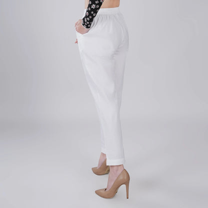 WHITE REGULAR FIT COTTON PANT