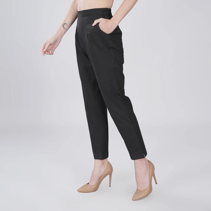 BLACK REGULAR FIT COTTON PANT