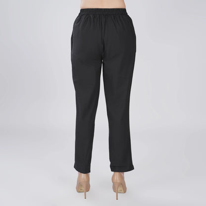 BLACK REGULAR FIT COTTON PANT