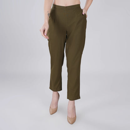 OLIVE GREEN REGULAR FIT COTTON PANT