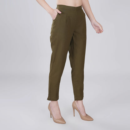 OLIVE GREEN REGULAR FIT COTTON PANT