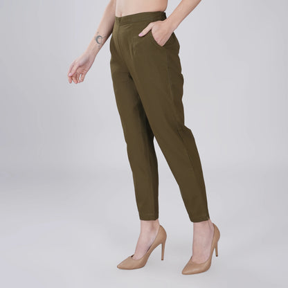 OLIVE GREEN REGULAR FIT COTTON PANT