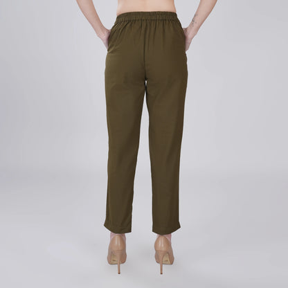 OLIVE GREEN REGULAR FIT COTTON PANT