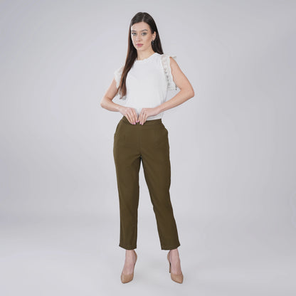 OLIVE GREEN REGULAR FIT COTTON PANT