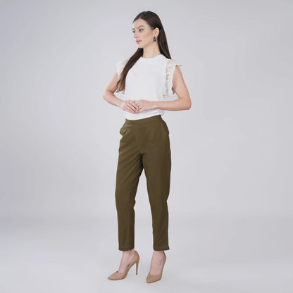 OLIVE GREEN REGULAR FIT COTTON PANT