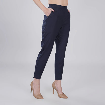 NAVY BLUE REGULAR FIT COTTON PANT