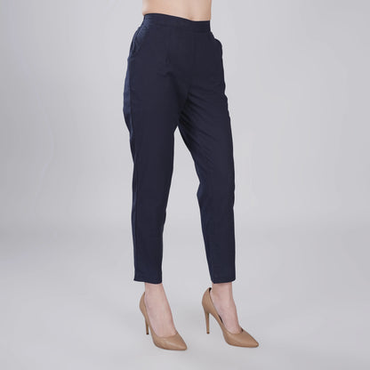 NAVY BLUE REGULAR FIT COTTON PANT