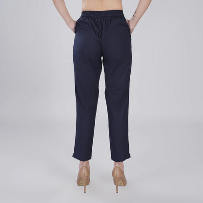 NAVY BLUE REGULAR FIT COTTON PANT