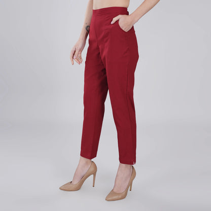MAROON REGULAR FIT COTTON PANT
