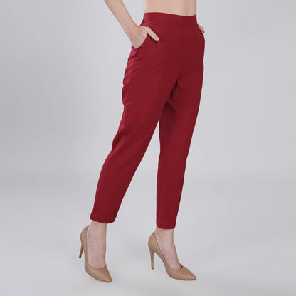 MAROON REGULAR FIT COTTON PANT