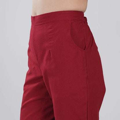 MAROON REGULAR FIT COTTON PANT