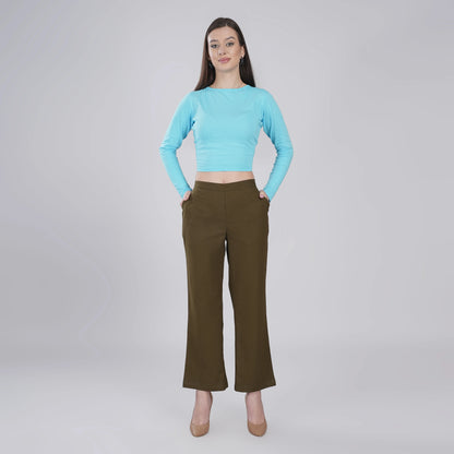 OLIVE GREEN Wide Leg Cotton Pant