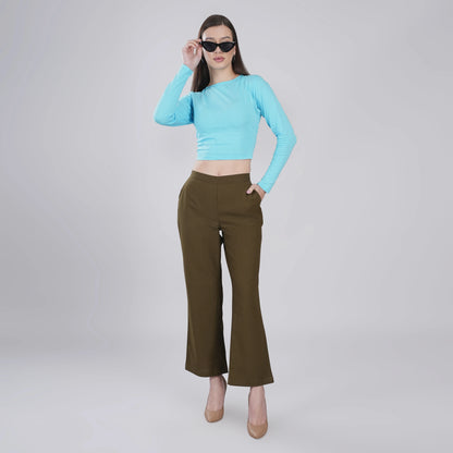 OLIVE GREEN Wide Leg Cotton Pant