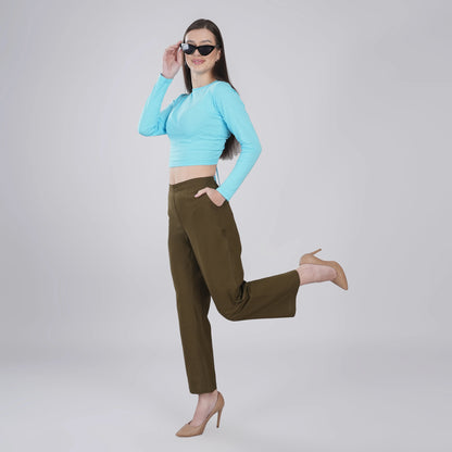 OLIVE GREEN Wide Leg Cotton Pant