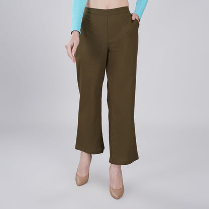 OLIVE GREEN Wide Leg Cotton Pant