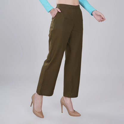 OLIVE GREEN Wide Leg Cotton Pant