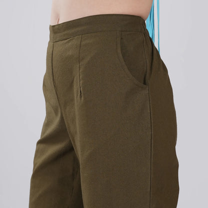 OLIVE GREEN Wide Leg Cotton Pant