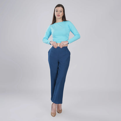 PEACOCK BLUE Wide Leg Cotton Pant