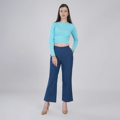 PEACOCK BLUE Wide Leg Cotton Pant