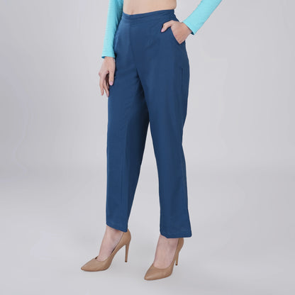 PEACOCK BLUE Wide Leg Cotton Pant