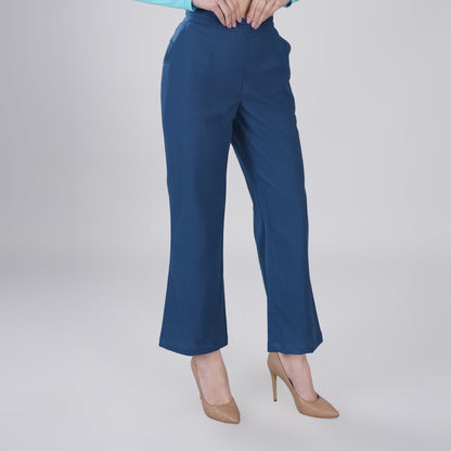 PEACOCK BLUE Wide Leg Cotton Pant
