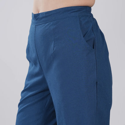 PEACOCK BLUE Wide Leg Cotton Pant