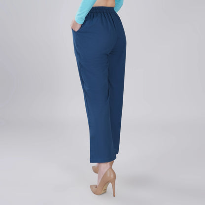 PEACOCK BLUE Wide Leg Cotton Pant