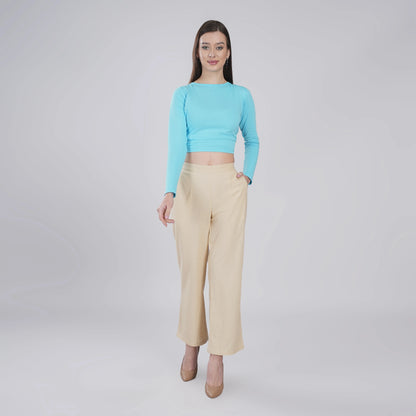 Beige Wide Leg Cotton Pant