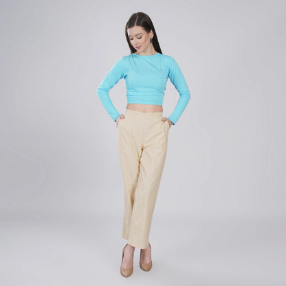 Beige Wide Leg Cotton Pant