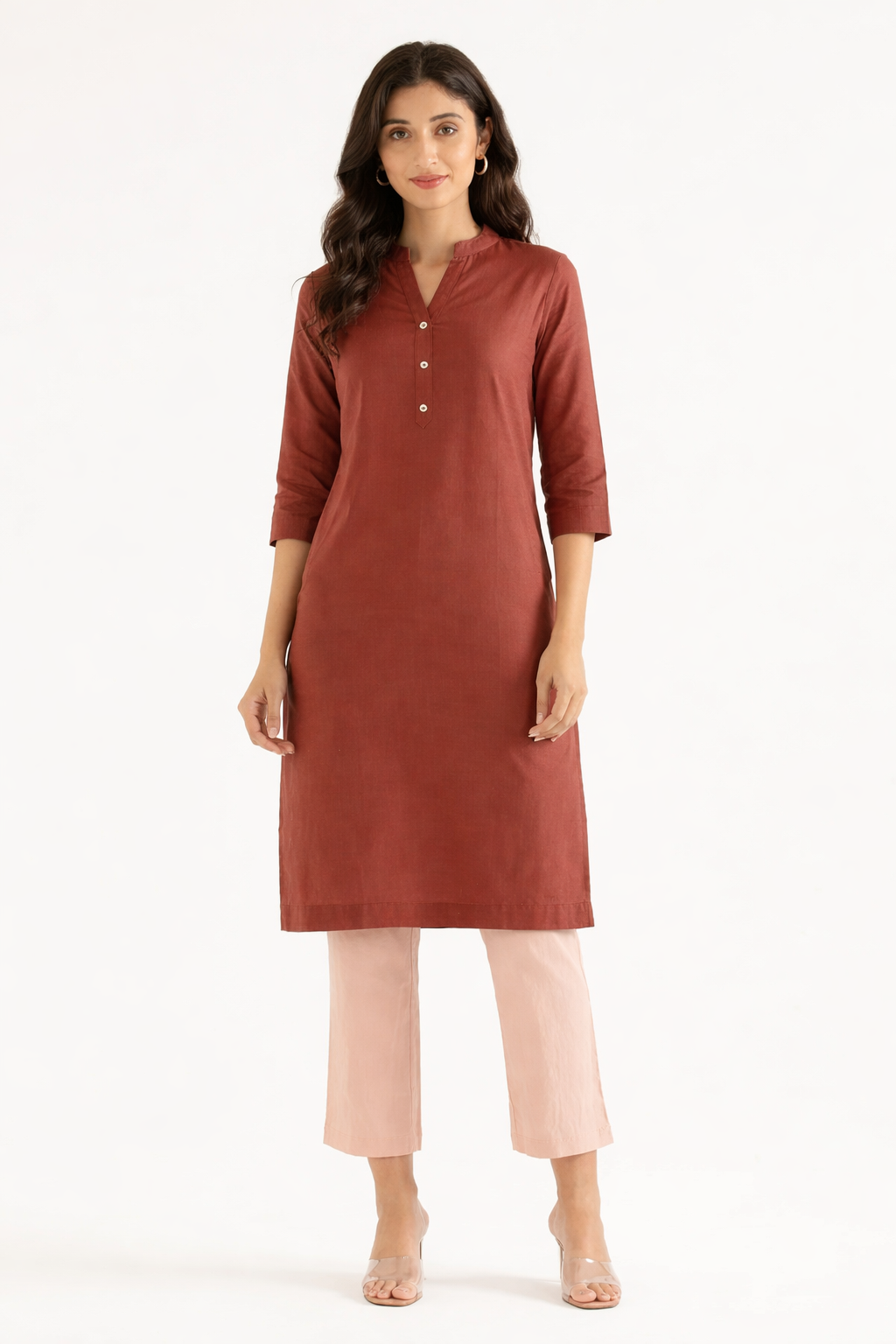 ROSE TAUPE LINEN LONG KURTA