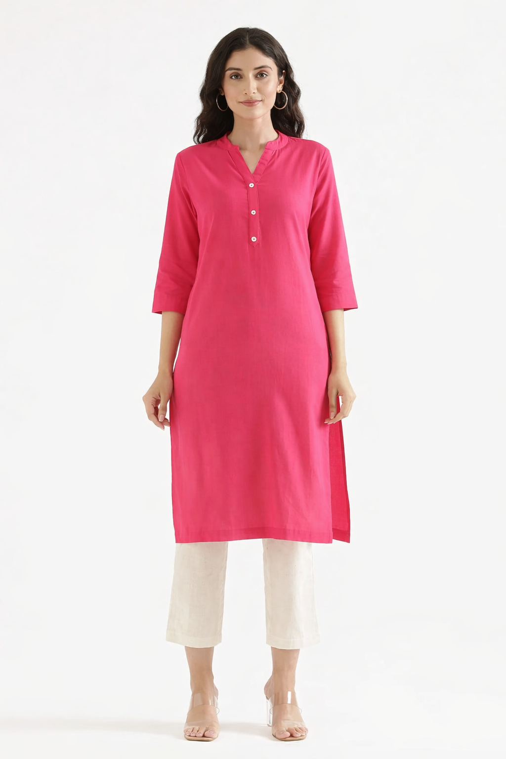 FUCHSIA LINEN LONG KURTA