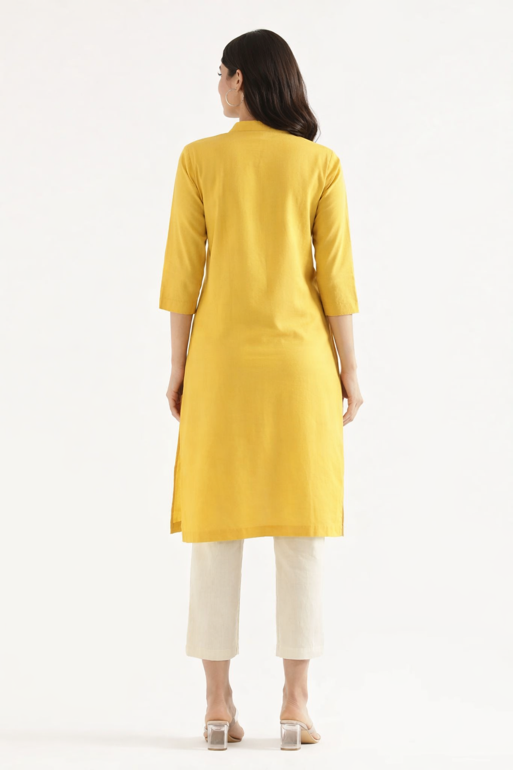 YELLOW LINEN LONG KURTA