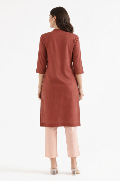 ROSE TAUPE LINEN LONG KURTA