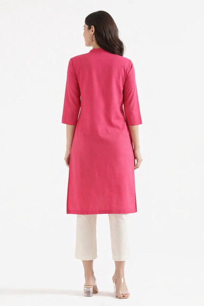 FUCHSIA LINEN LONG KURTA
