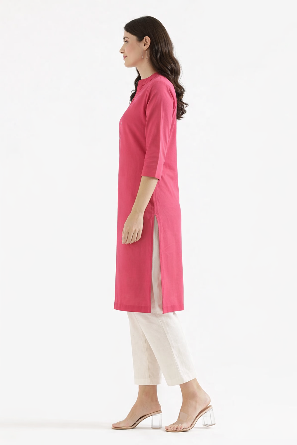 FUCHSIA LINEN LONG KURTA
