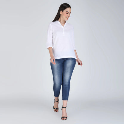 WHITE LINEN SHORT KURTA