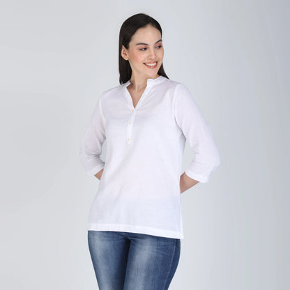 WHITE LINEN SHORT KURTA