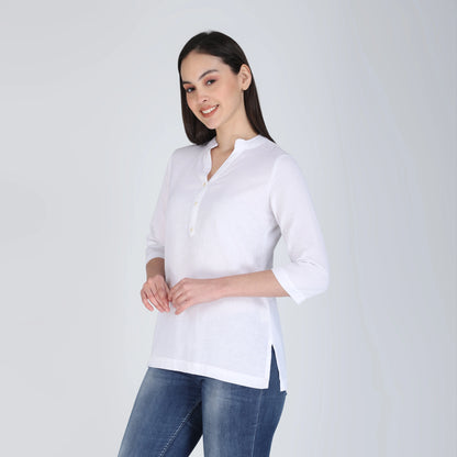 WHITE LINEN SHORT KURTA