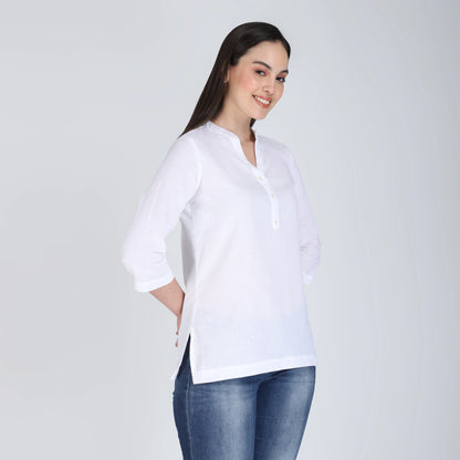 WHITE LINEN SHORT KURTA