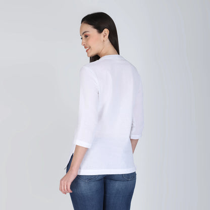 WHITE LINEN SHORT KURTA