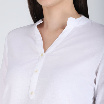 WHITE LINEN SHORT KURTA