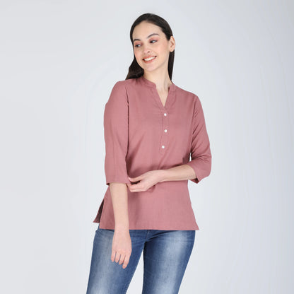 ROSE TAUPE LINEN SHORT KURTA