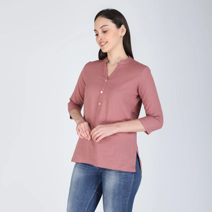 ROSE TAUPE LINEN SHORT KURTA