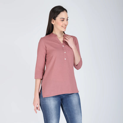 ROSE TAUPE LINEN SHORT KURTA