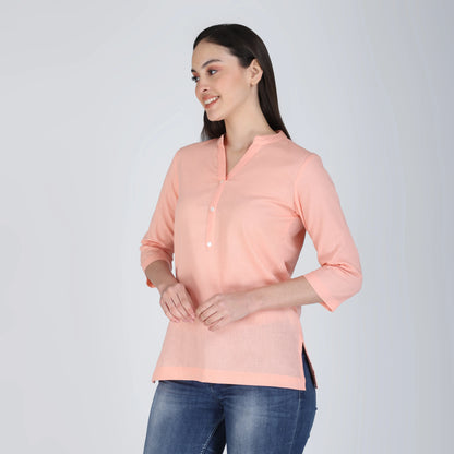 PEACH LINEN SHORT KURTA