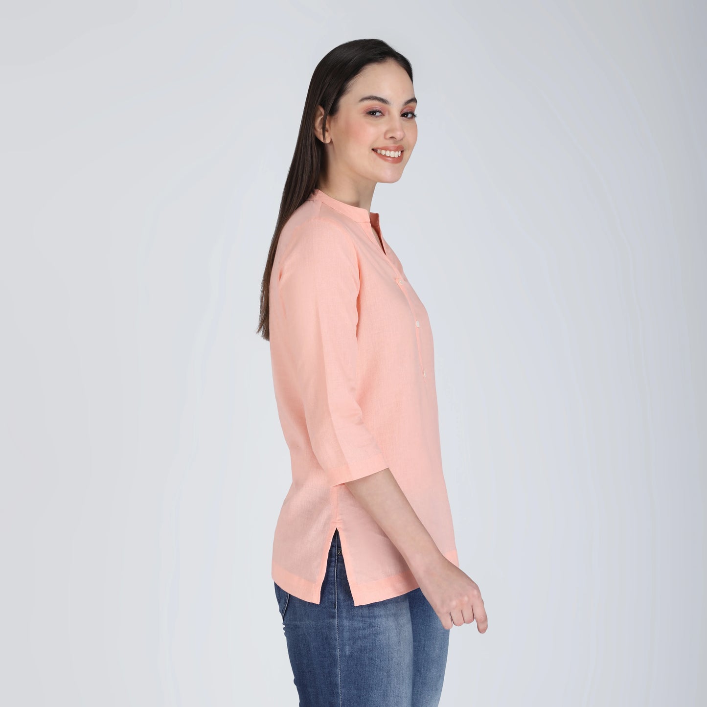PEACH LINEN SHORT KURTA