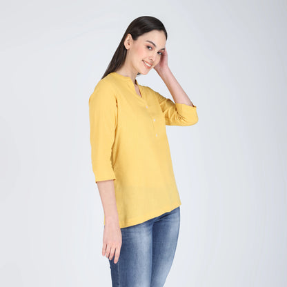 YELLOW LINEN SHORT KURTA