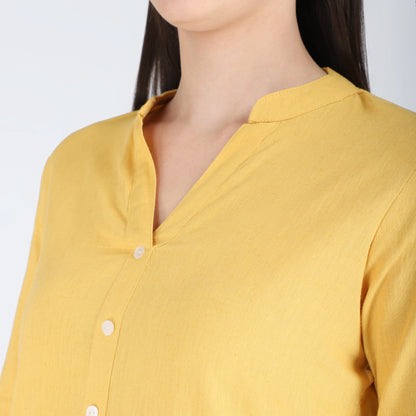 YELLOW LINEN SHORT KURTA