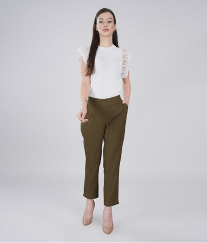 OLIVE GREEN REGULAR FIT COTTON PANT